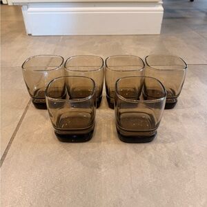 Vintage Libbey Carrington Tawny Mocha Brown Square Old Fashioned Lowball Glasses